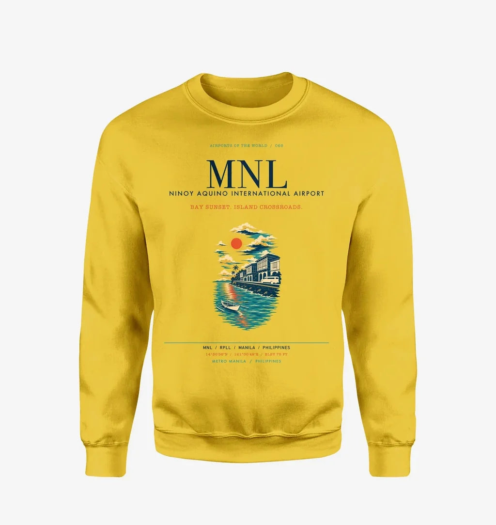 Manila Ninoy Aquino International Airport (MNL) design on yellow sweatshirt