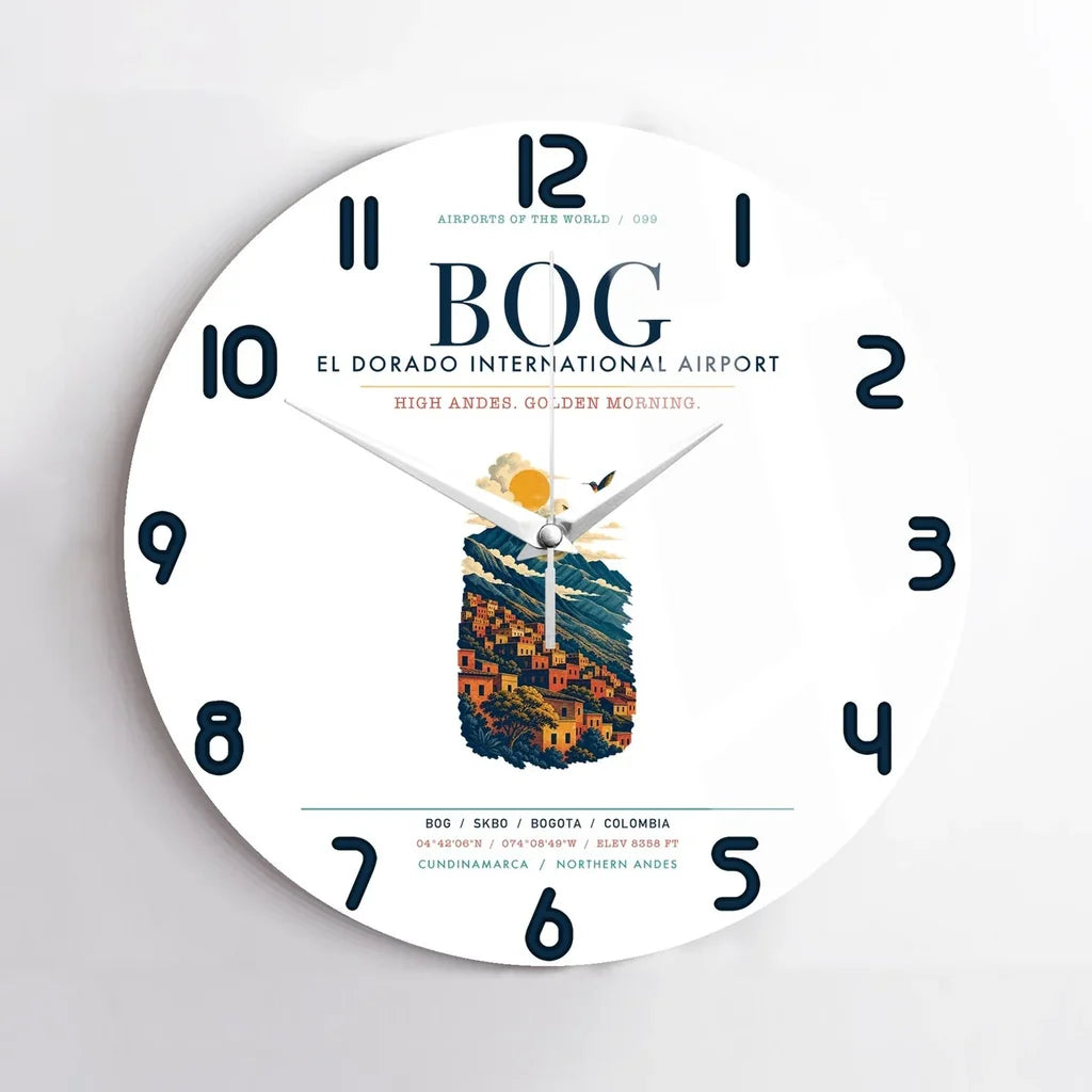 Bogota El Dorado International Airport (BOG) design on white no frame wall clock