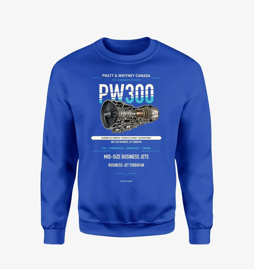 PW300 design on blue sweatshirt