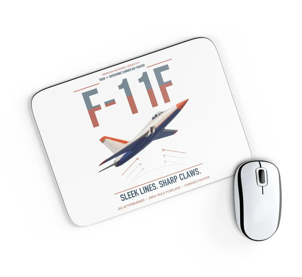 F-11F Tiger design on white rectangle mouse pad