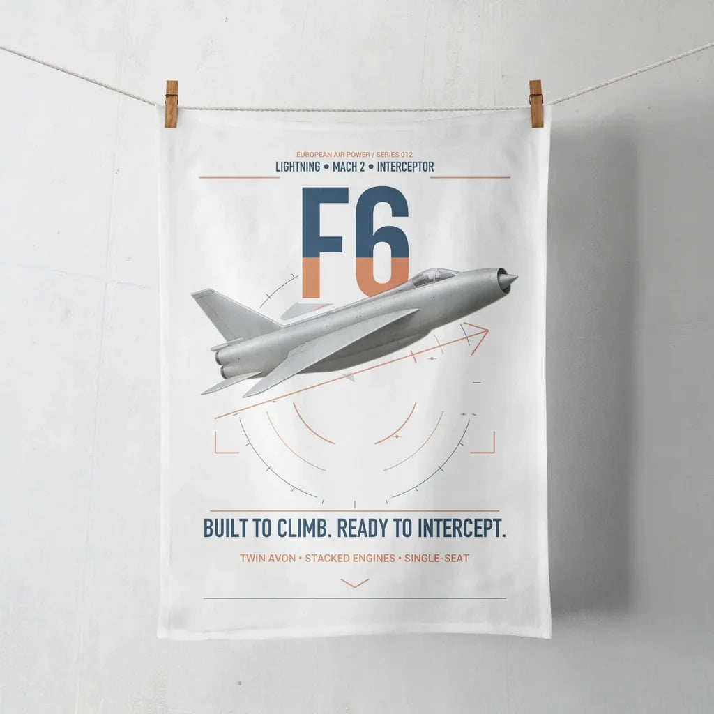 English Electric Lightning F6 design on white towel