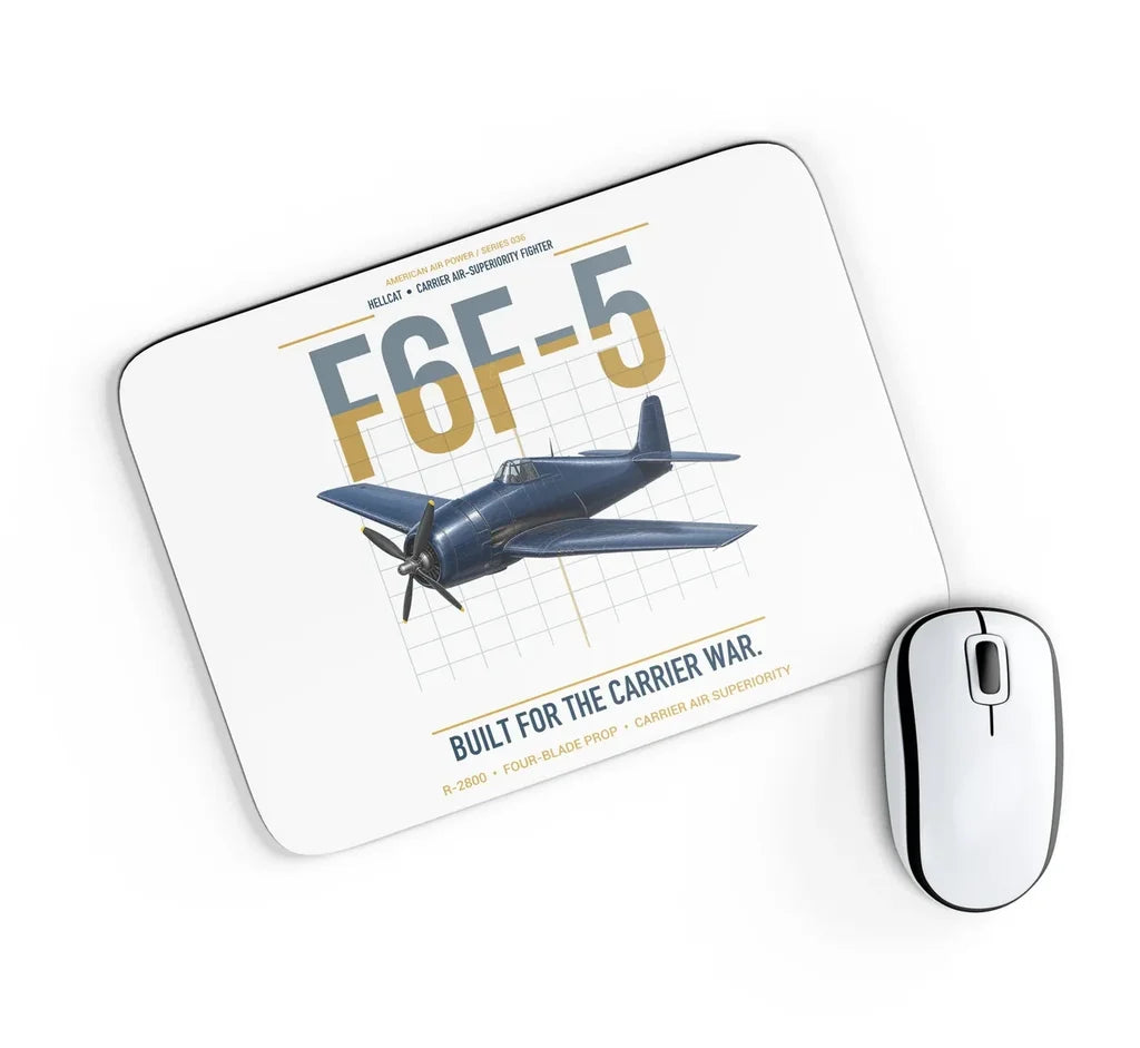 F6F-5 Hellcat design on white rectangle mouse pad