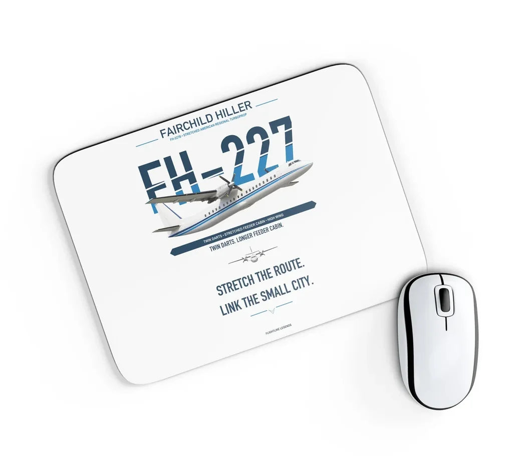 Fairchild Hiller FH-227B design on white rectangle mouse pad