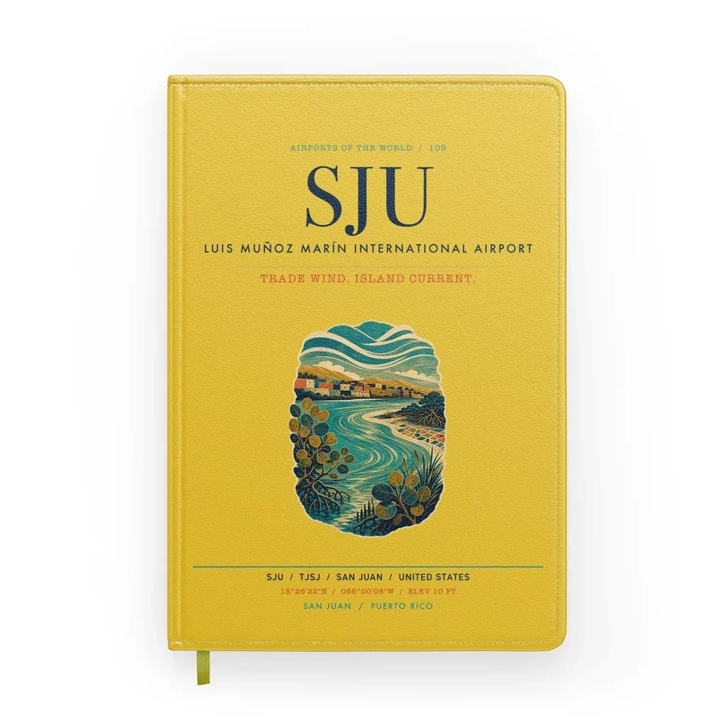 Luis Muñoz Marín International Airport San Juan (SJU) design on yellow notebook