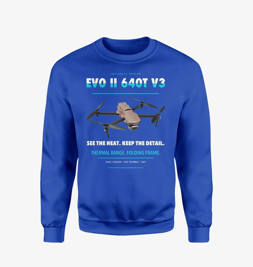 Autel EVO II Dual 640T V3 design on blue sweatshirt