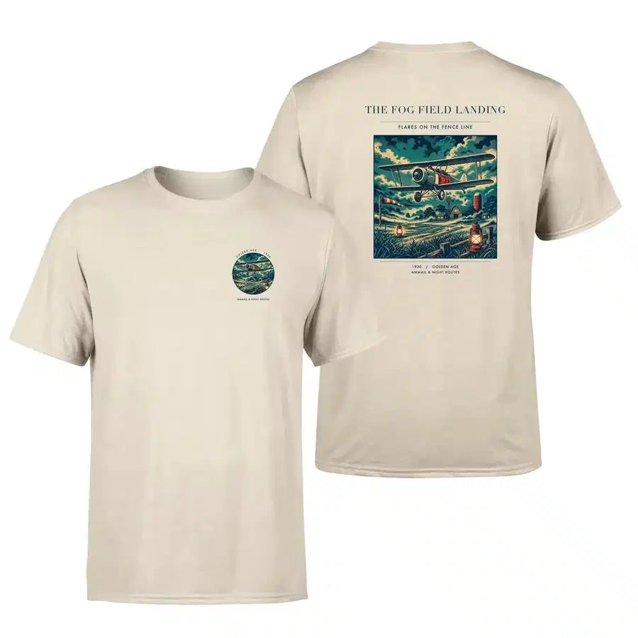 VINTAGE G4150 - The Fog Field Landing - Double-Side T-Shirt design on beige double side t shirt