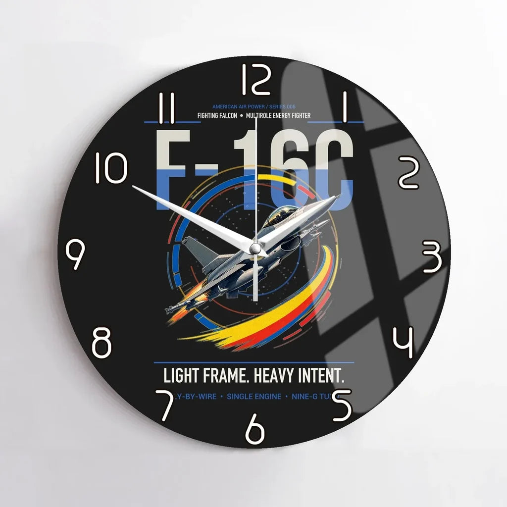 F-16C Fighting Falcon design on black no frame wall clock