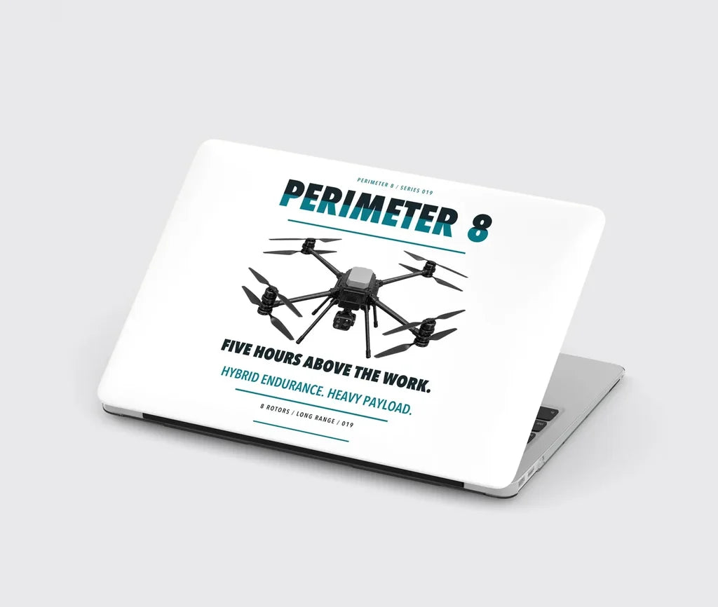 Skyfront Perimeter 8 design on white MacBook case