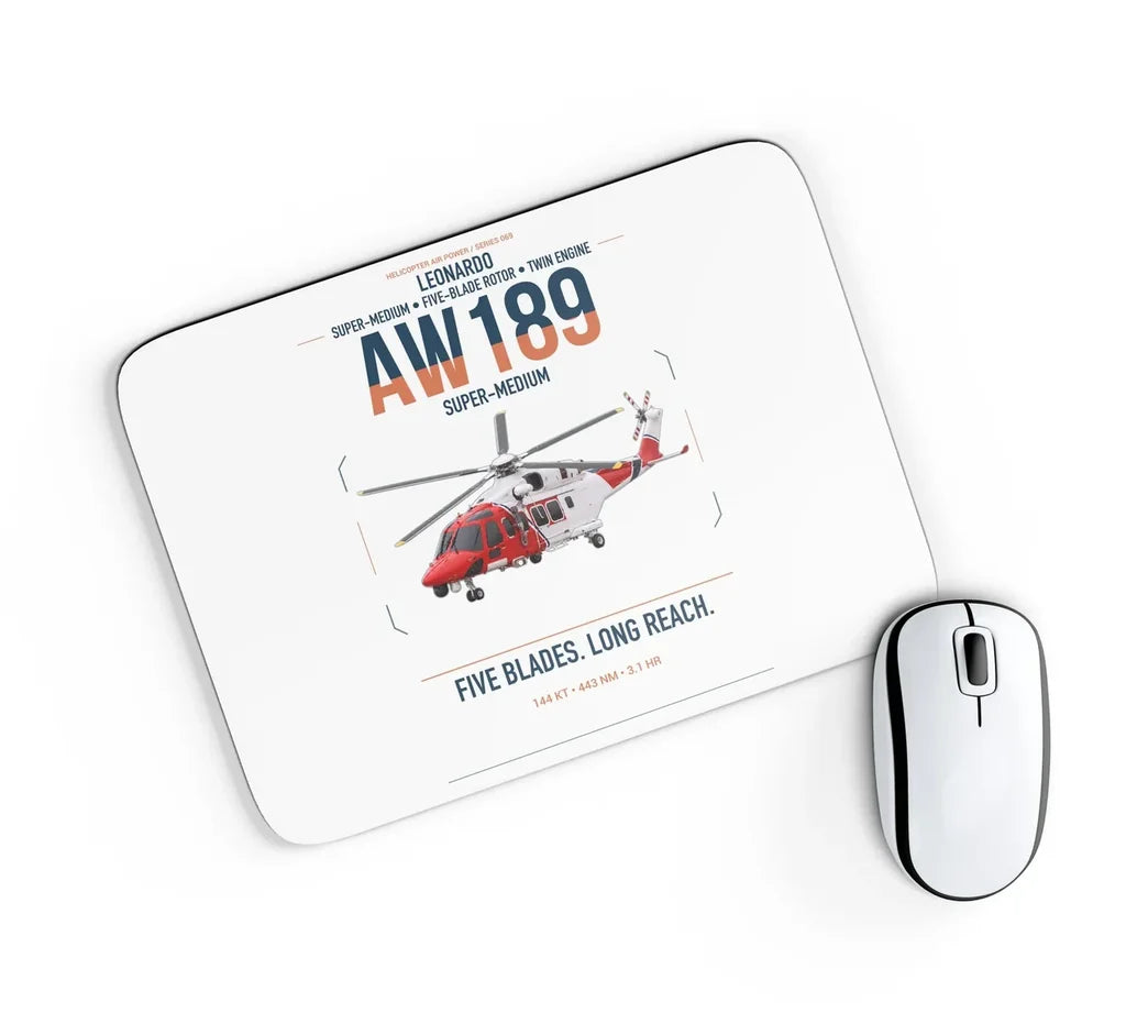 Leonardo AW189 design on white rectangle mouse pad