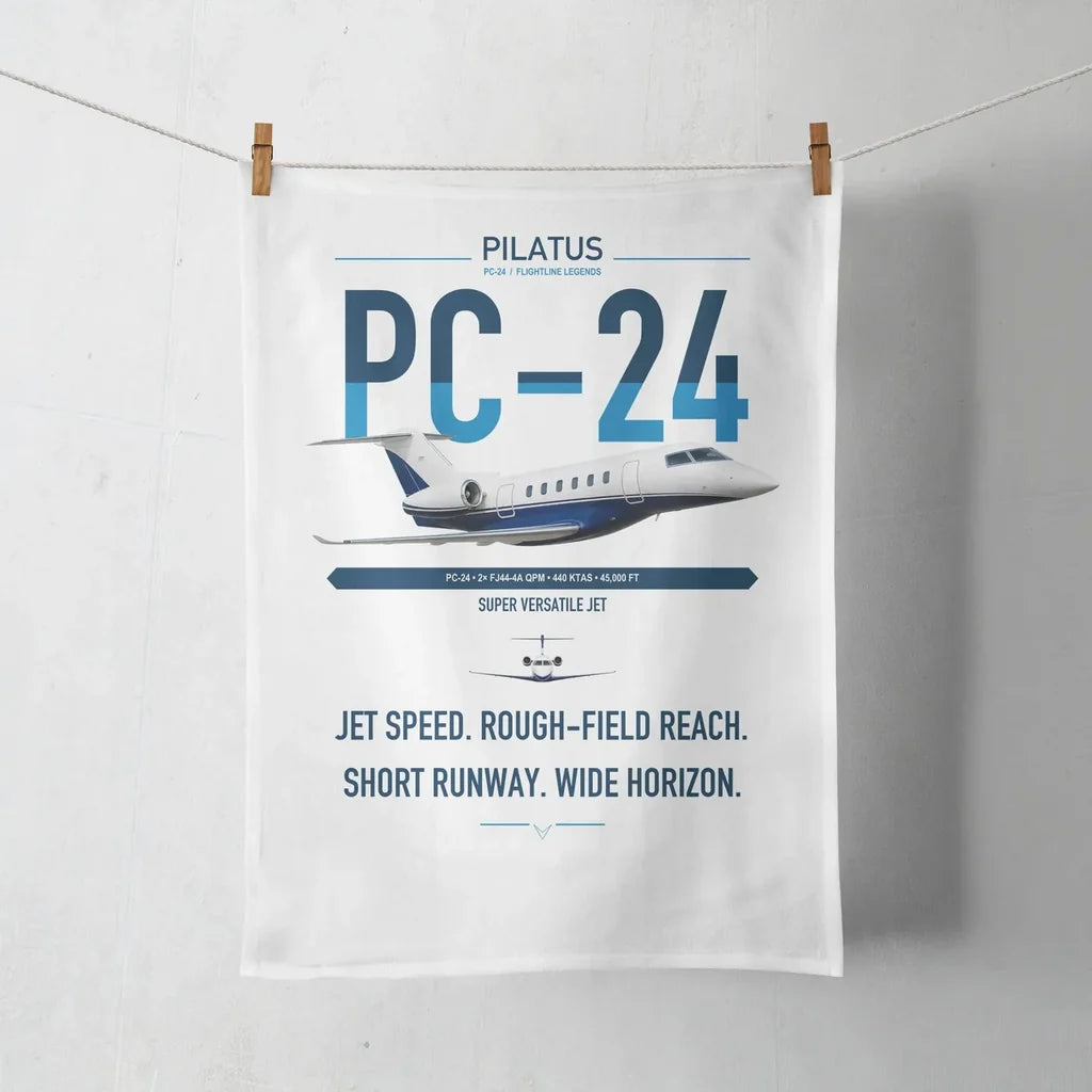 Pilatus PC-24 design on white towel