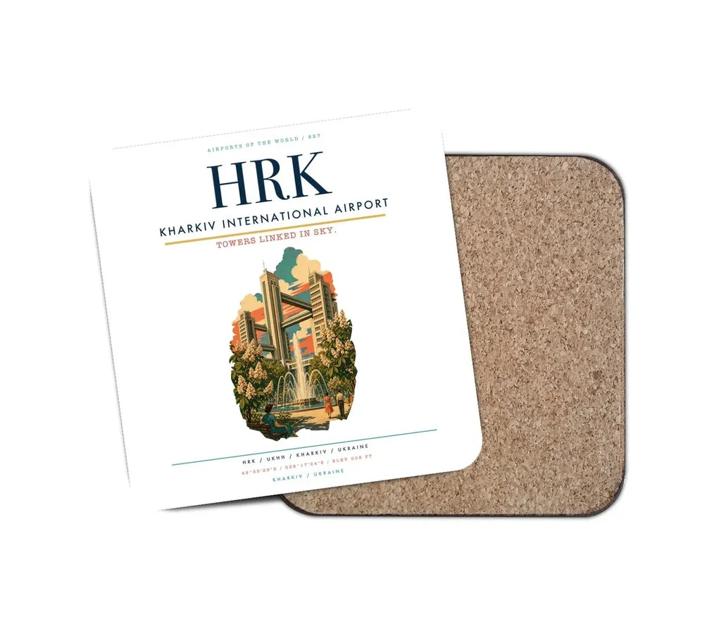 Kharkiv International Airport (HRK) design on white 1 piece coaster