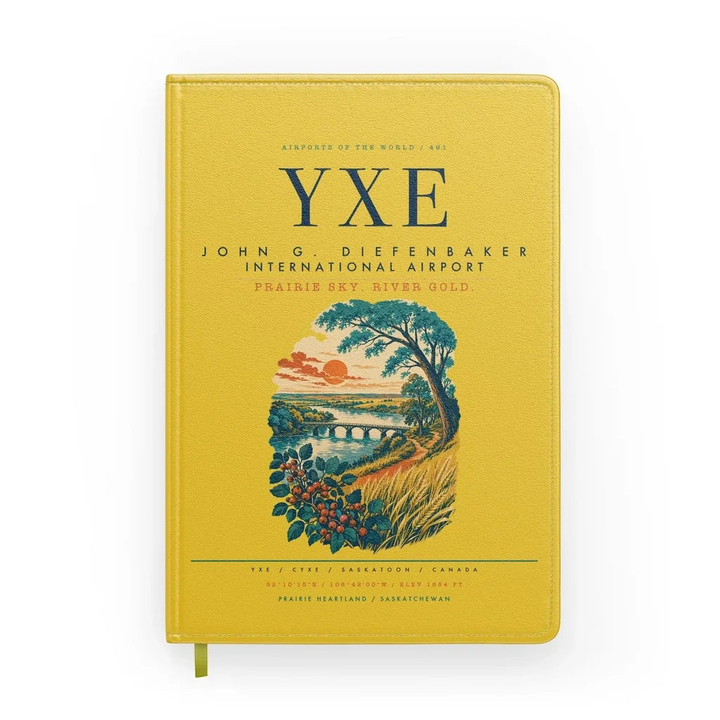 Saskatoon John G. Diefenbaker International Airport (YXE) design on yellow notebook