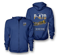 Thumbnail for P-47D Thunderbolt Razorback design on blue premium zipped hoodie