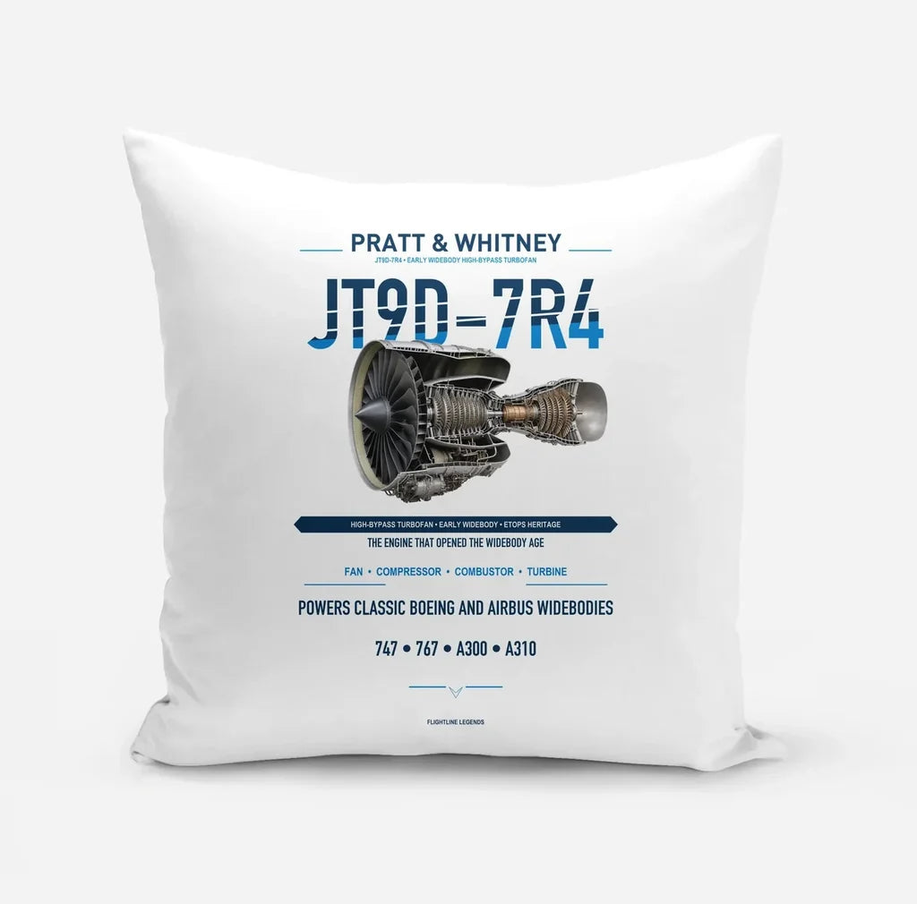 JT9D-7R4 design on white pillow