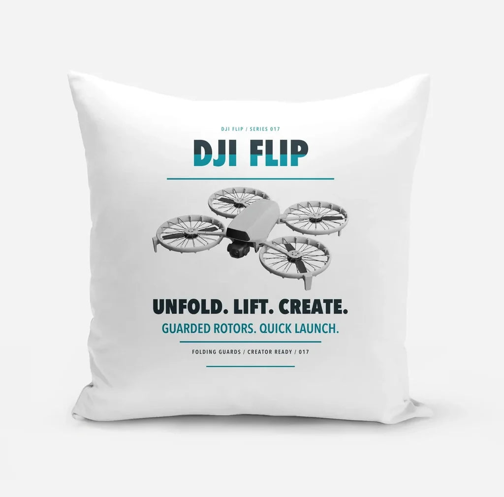 DJI Flip design on white pillow