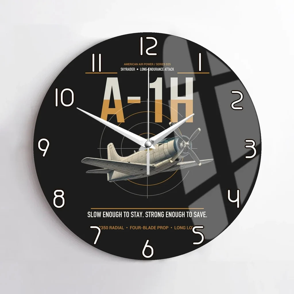 A-1H Skyraider design on black no frame wall clock