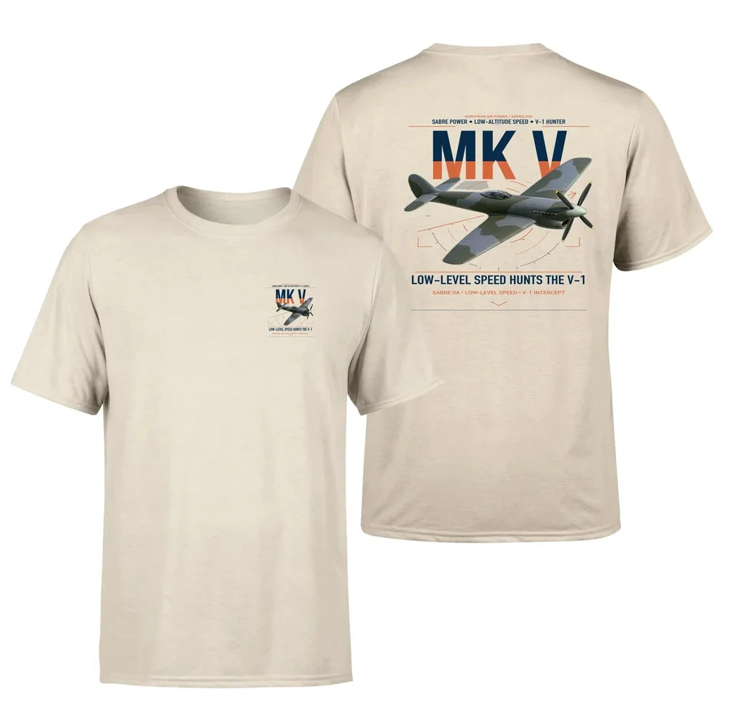 Hawker Tempest Mk V design on beige t-shirt, double-side print