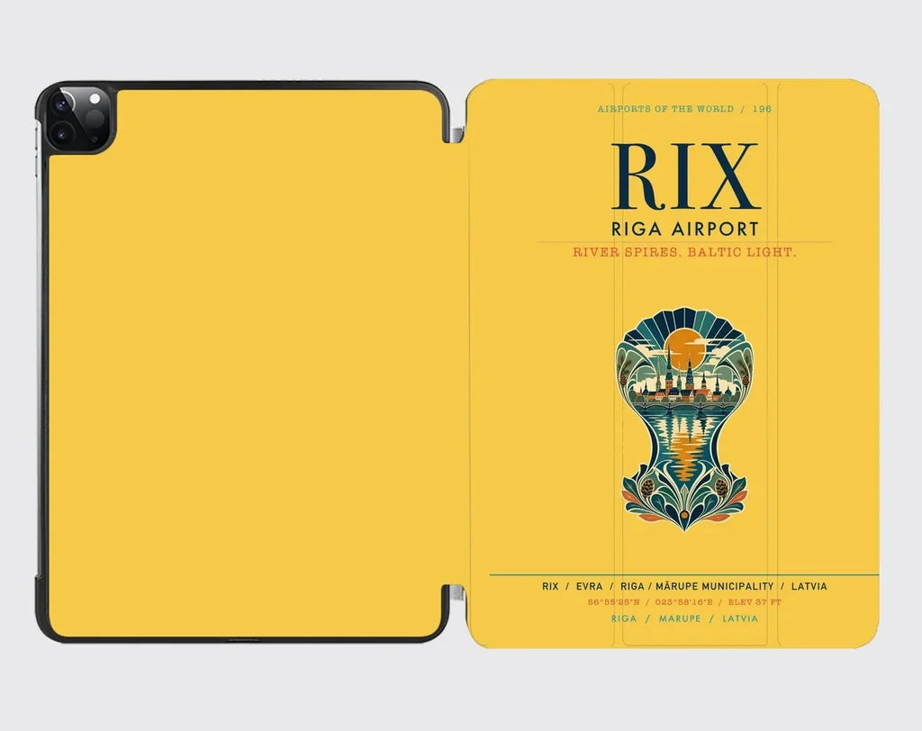 Riga Airport (RIX) design on yellow ipad tablet case