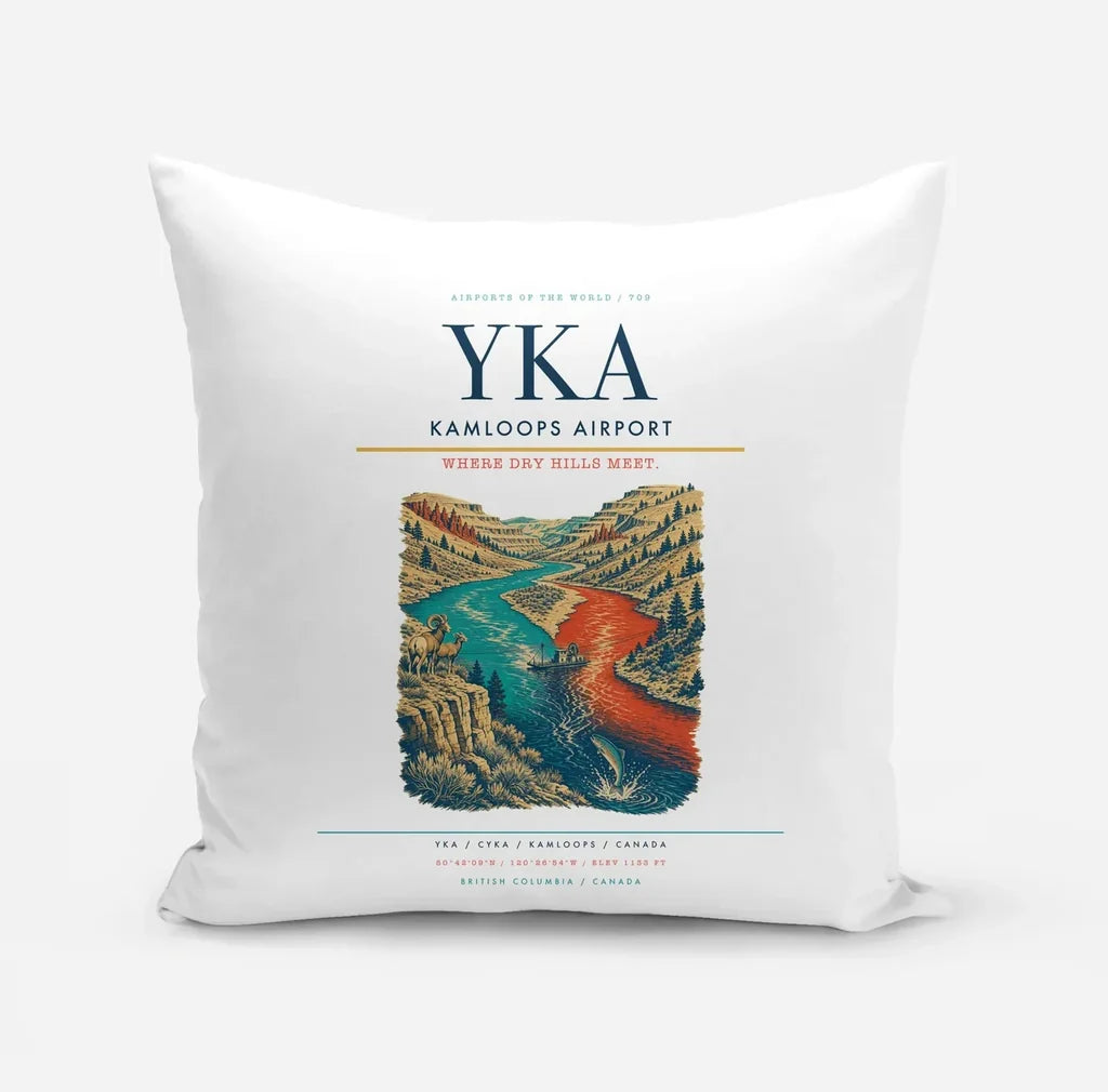 Kamloops Airport (YKA) design on white pillow