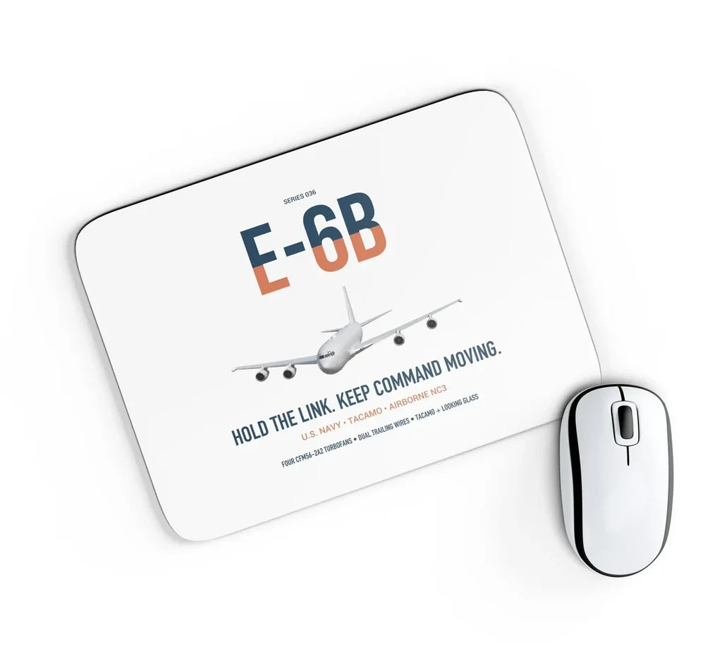 E-6B Mercury design on white rectangle mouse pad