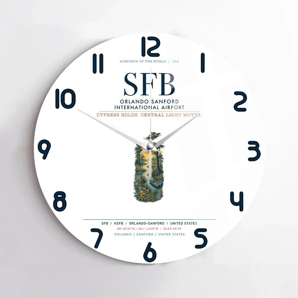 Orlando Sanford International Airport (SFB) design on white no frame wall clock