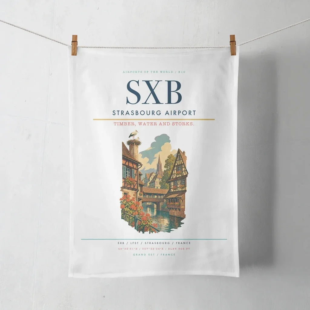 Strasbourg Airport (SXB) design on white towel