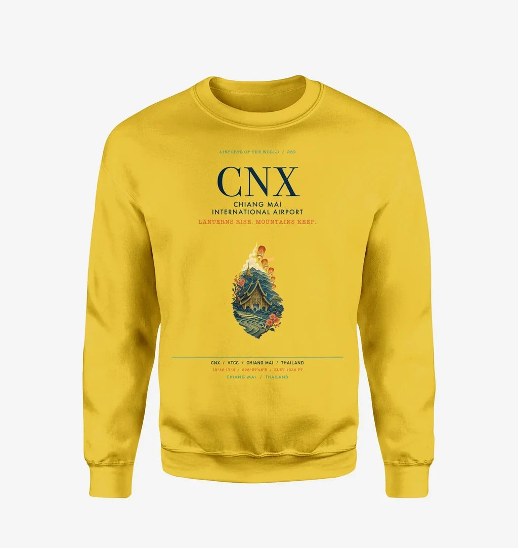 Chiang Mai International Airport (CNX) design on yellow sweatshirt