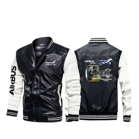 Airbus A380 & GP7000 Engine Stylish Leather Bomber Jackets