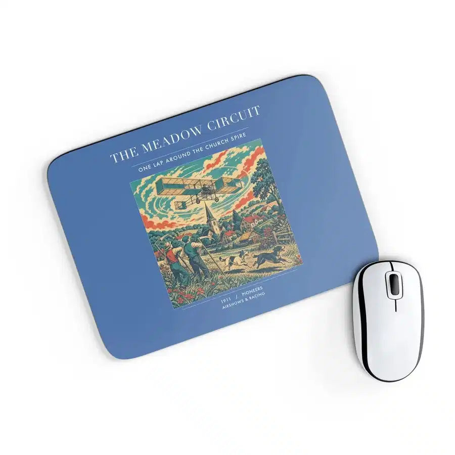 VINTAGE G4325 - The Meadow Circuit - Designed Mouse Pads design on blue rectangle