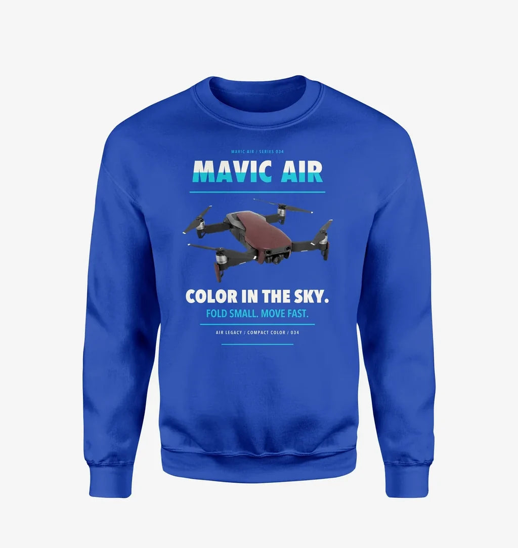 DJI Mavic Air design on blue sweatshirt
