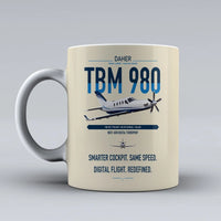 Thumbnail for Daher TBM 980 design on beige ceramic mug, double-side print