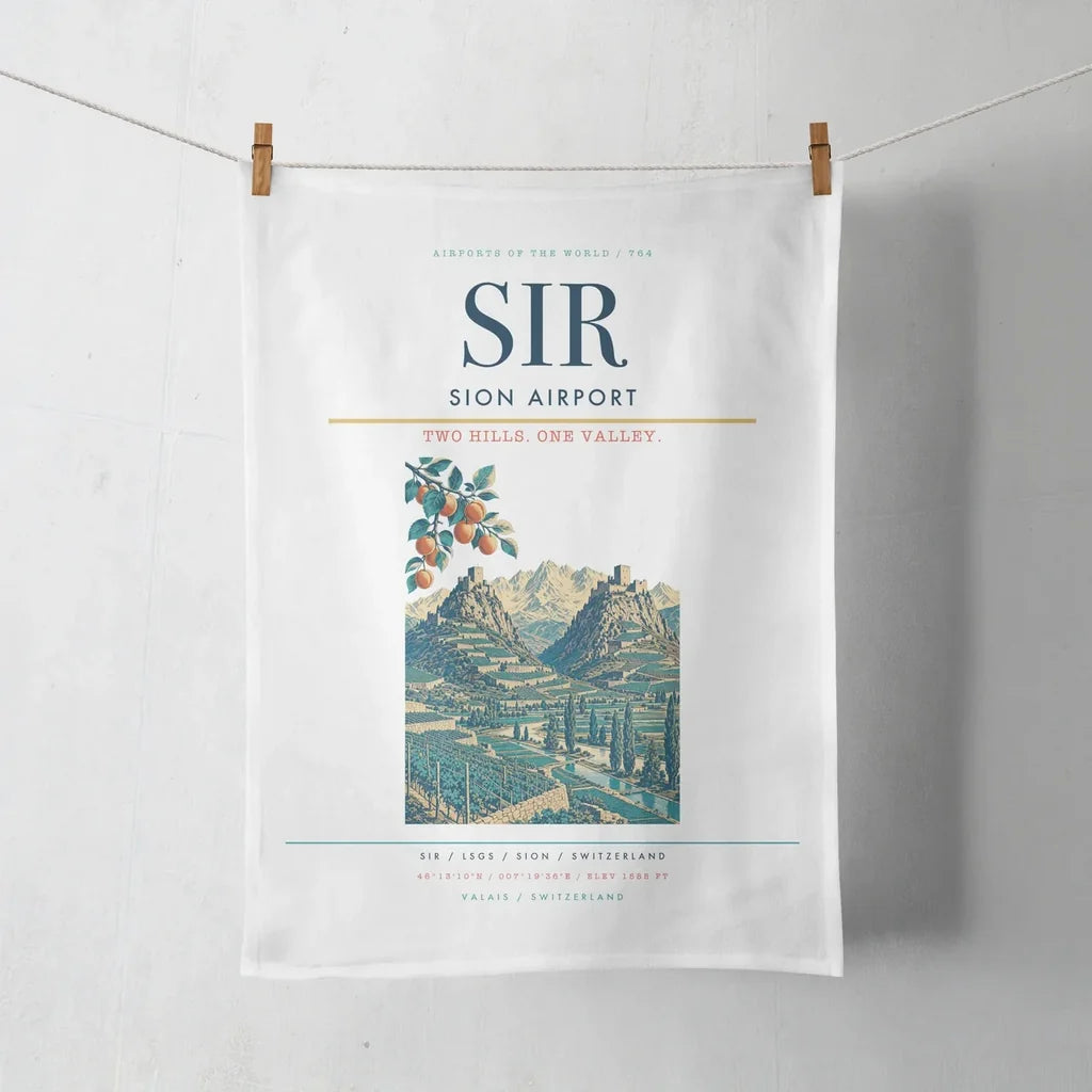 Sion Airport (SIR) design on white towel