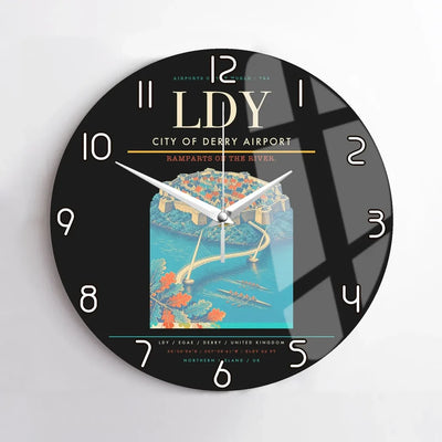 City of Derry Airport (LDY) design on black no frame wall clock