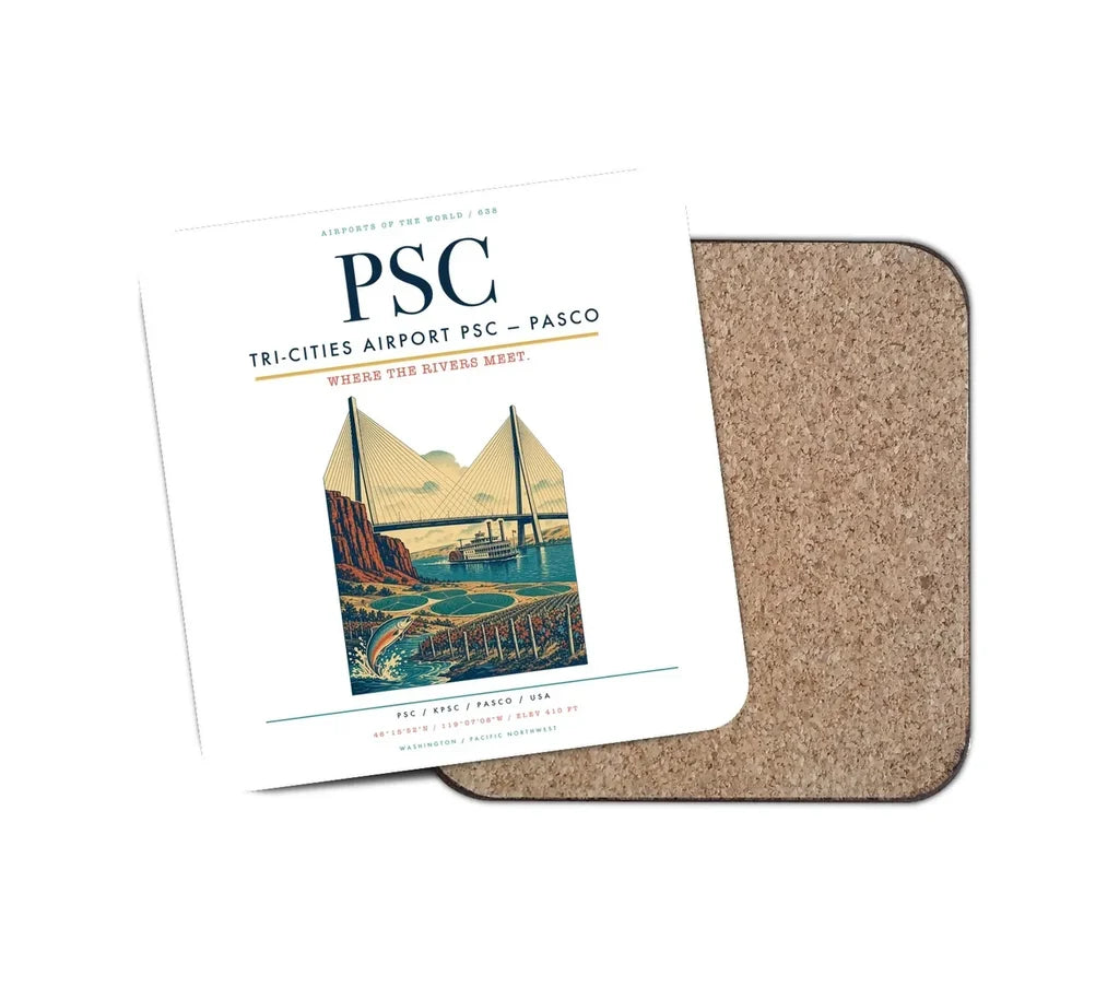 Tri-Cities Airport (PSC) design on white 1 piece coaster