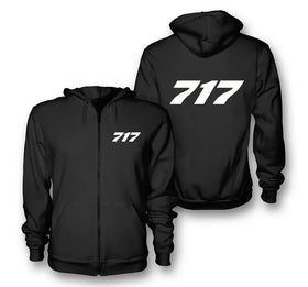 Boeing 717 Flat Text Zipped Hoodies