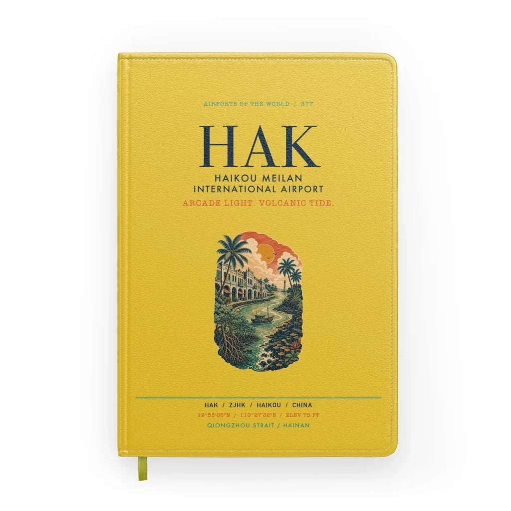 Haikou Meilan International Airport (HAK) design on yellow notebook