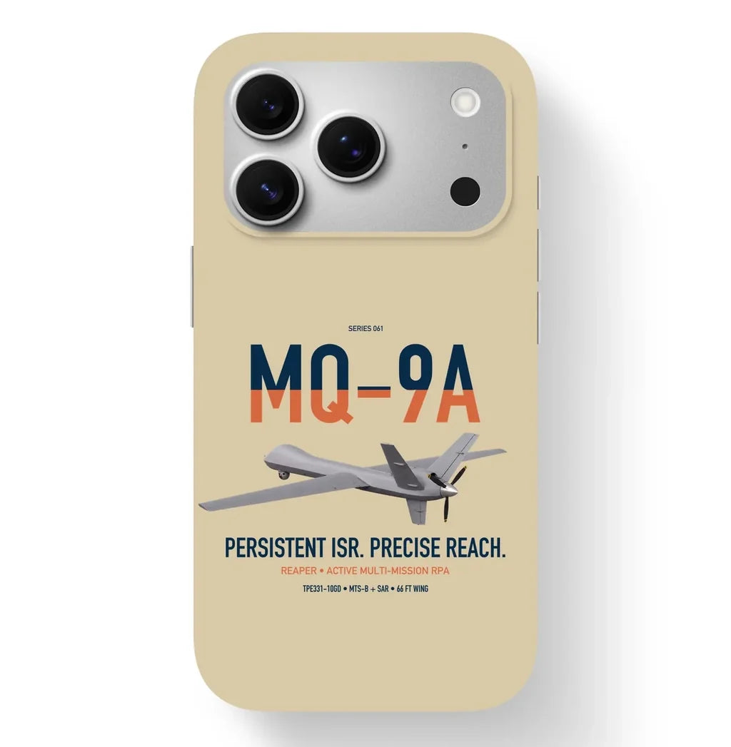 MQ-9A Reaper design on beige magsafe iphone case, for iPhone 17 Pro