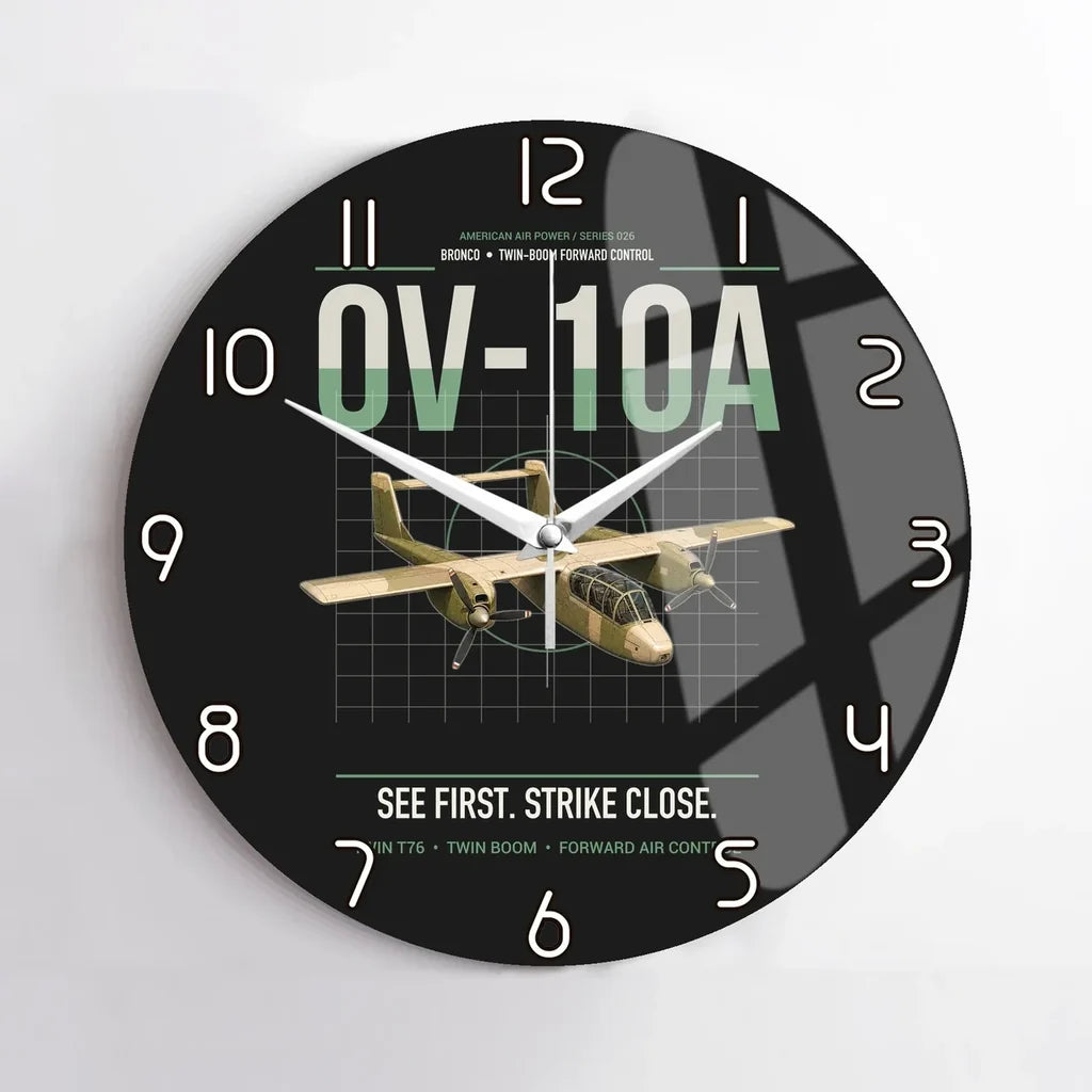 OV-10A Bronco design on black no frame wall clock