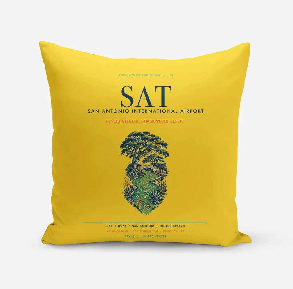 San Antonio International Airport (SAT) design on yellow pillow