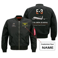 Thumbnail for E-3 Sentry AWACS design on black+name bomber jacket, double-side print