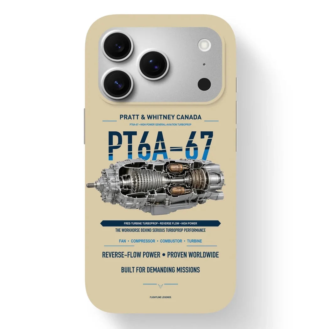 PT6A-67 Case design on beige iphone case