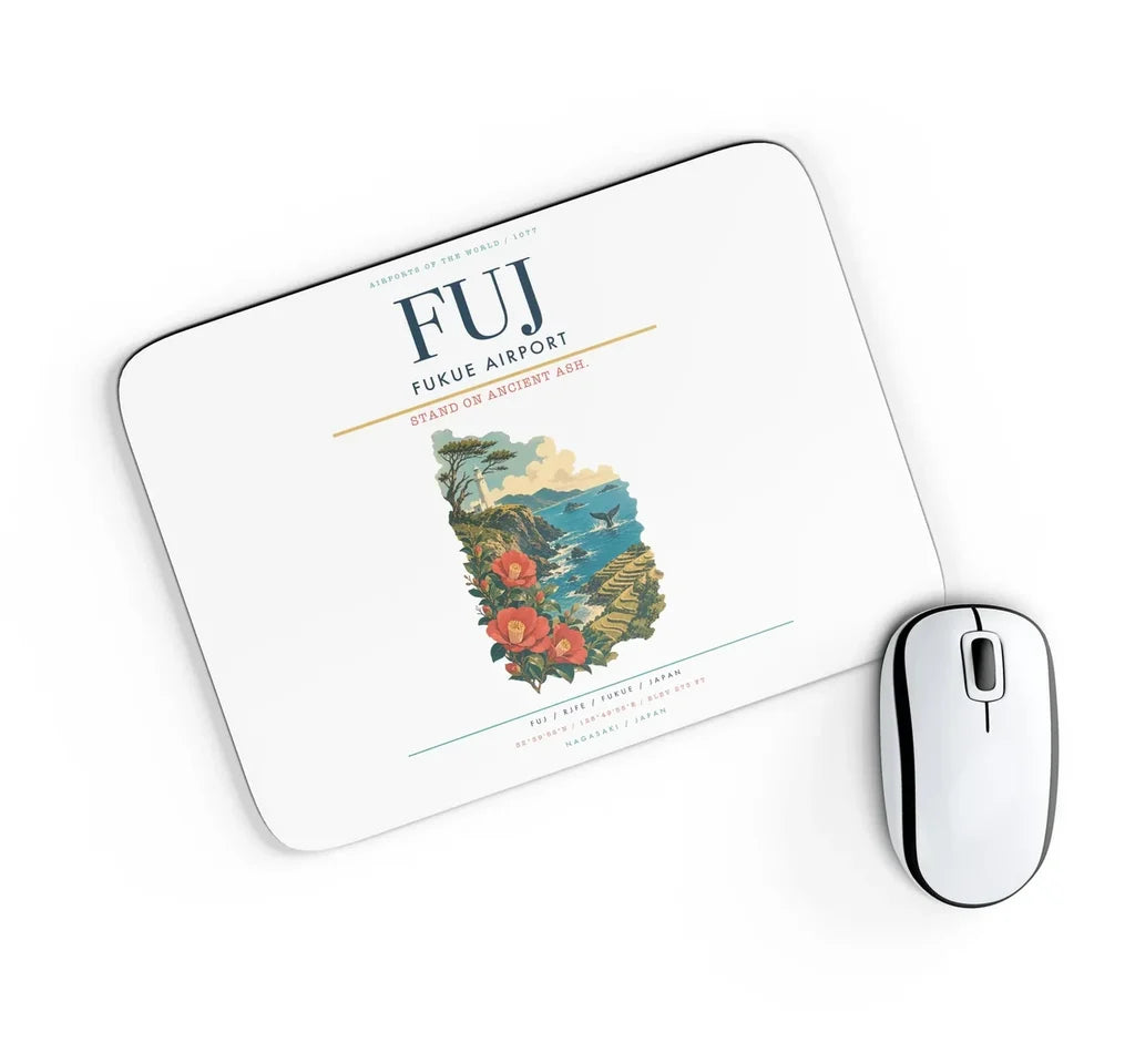 Fukue Airport (FUJ) design on white rectangle mouse pad