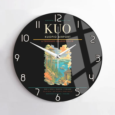 Kuopio Airport (KUO) design on black no frame wall clock