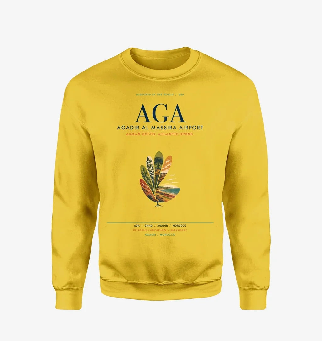 Agadir Al Massira Airport (AGA) design on yellow sweatshirt