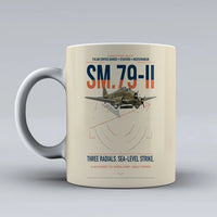 Thumbnail for Savoia-Marchetti SM.79-II Sparviero design on beige ceramic mug, double-side print
