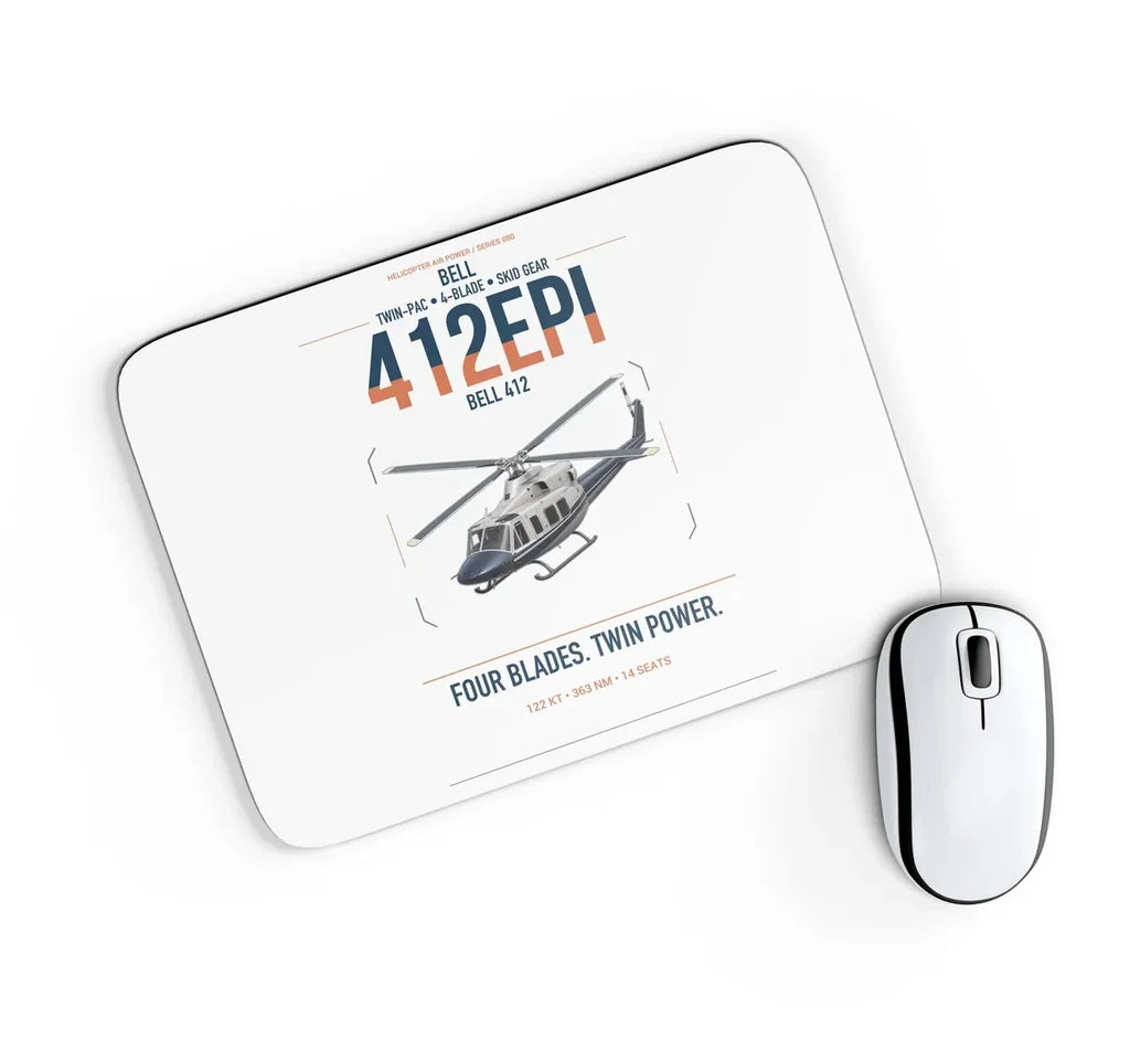 Bell 412EPI design on white rectangle mouse pad
