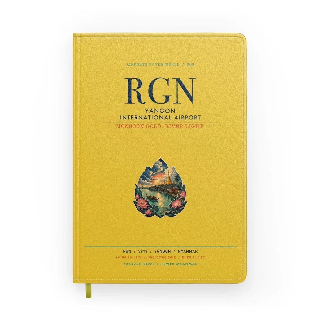 Yangon International Airport (RGN) design on yellow notebook