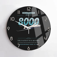 Thumbnail for Bombardier Global 8000 design on black no frame wall clock