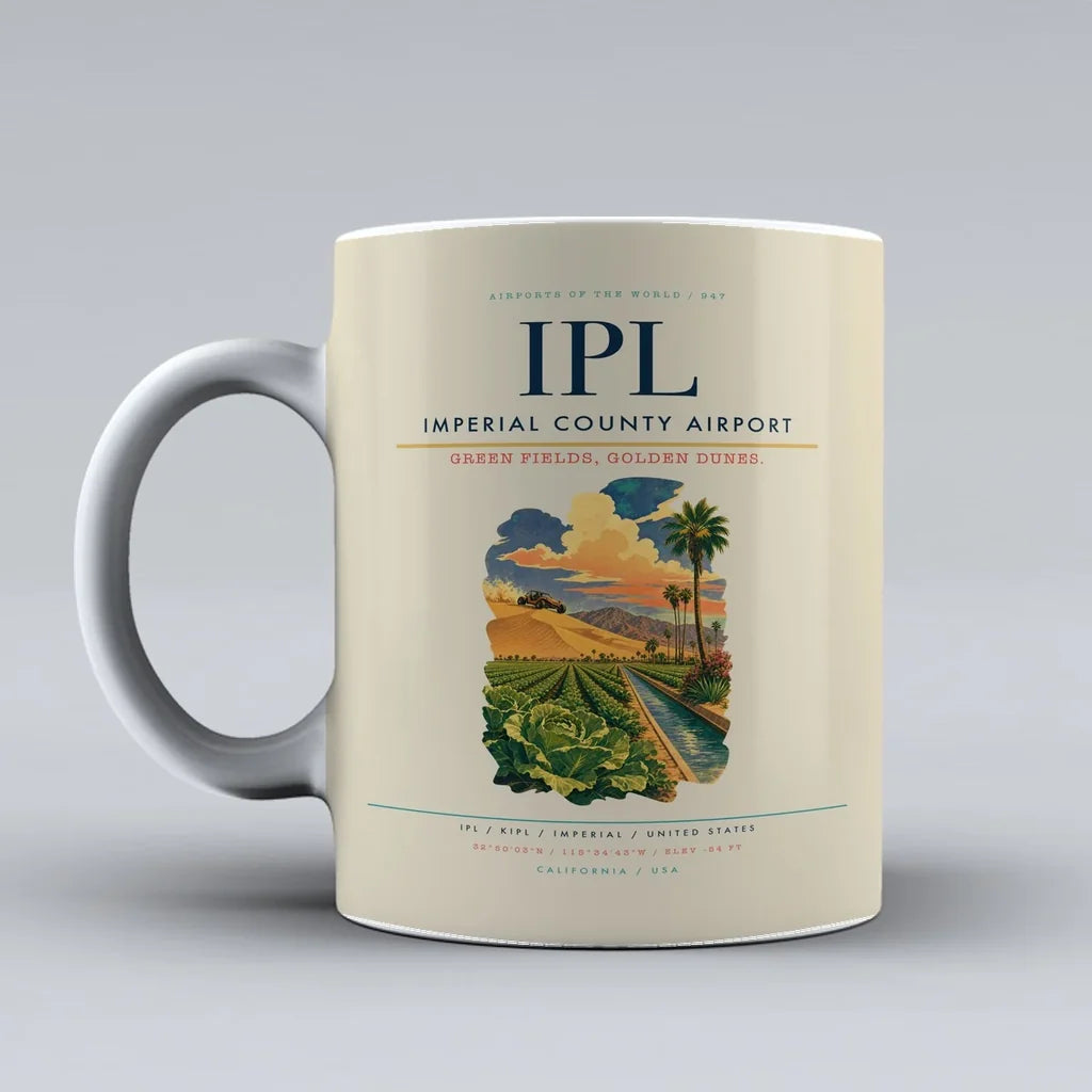 Imperial County Airport (IPL) airport code design on beige ceramic mug