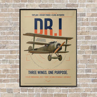 Thumbnail for Fokker Dr.I vertical canvas print - framed - beige background